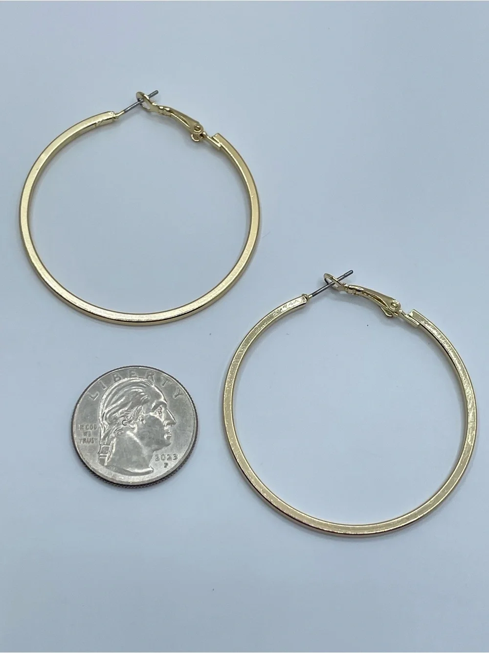 Gold Tone Large Hoop Earrings Classic Minimalist Lightweight Hoops
